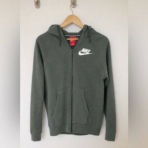 Nike Olive Green Zip Hoodie with White Swoosh